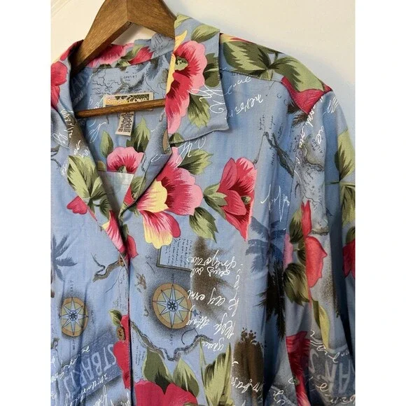 Sunset Cove Vintage Hawaiian Shirt Womens 2X Rayon Tropical Floral Resort - Picture 3 of 9